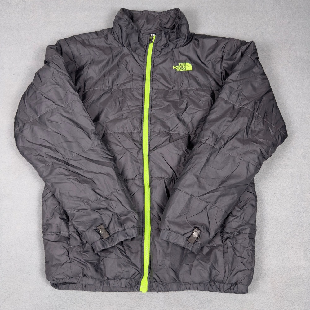 The North Face Boys L 14/16 Gray Neon Green Zip Puffer Jacket Insulated Coat